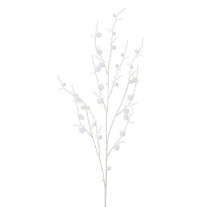 BRANCH POMPOMS+PEARLS PLASTIC WHITE