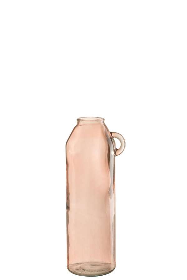 VASE HANDLE CYLINDER GLASS LIGHT PINK LARGE