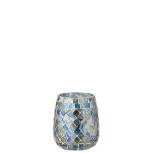 CANDLE HOLDER MOSAIC GLASS GREY BLUE