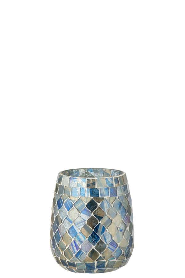 CANDLE HOLDER MOSAIC GLASS GREY BLUE