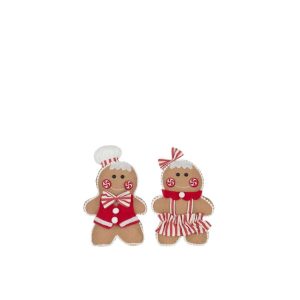 GINGERBREAD BOY/GIRL POLYESTER CAMEL/CHRISTMAS RED SMALL ASSORTMENT OF 2