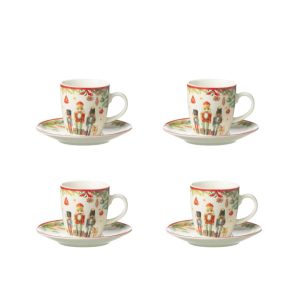 BOX OF 4 COFFIE CUP+ SAUCER NUTCRACKER CERAMICES WHITE