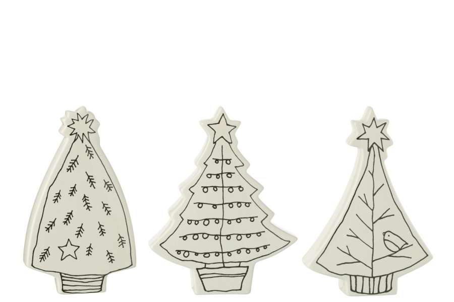 XMAS TREE DOLOMITE WHITE/BLACK ASSORTMENT OF 3