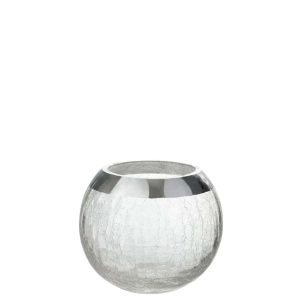 CANDLEHOLDER BALL CRACKLE GLASS TRANSPARENT/SILVER MEDIUM