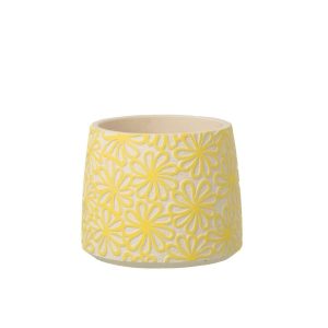 FLOWERPOT ROUND FLOWERS CEMENT YELLOW LARGE