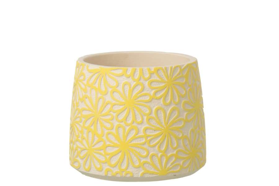 FLOWERPOT ROUND FLOWERS CEMENT YELLOW LARGE