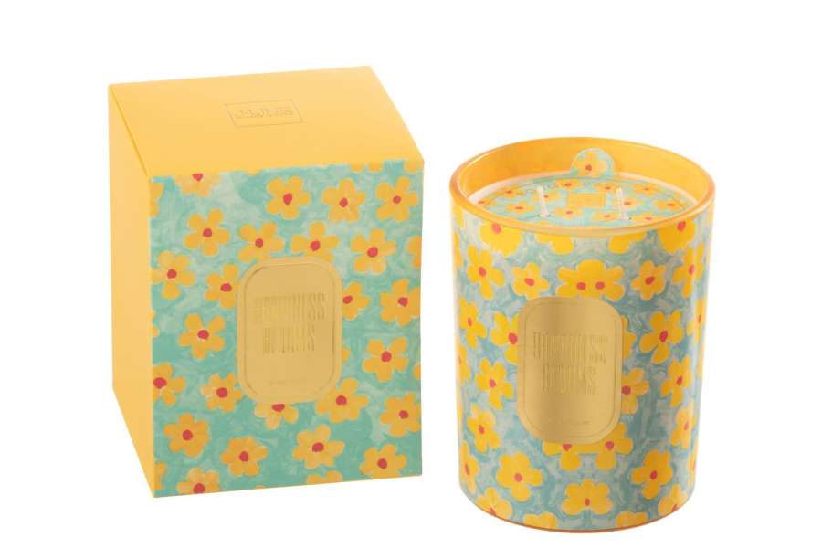 SCENTED CANDLE FLOWERS AZURE/YELLOW LARGE-70 HOURS