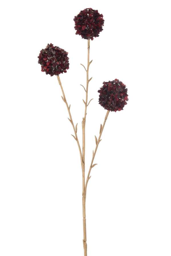 BRANCH 3 FLOWERS POMPOMS PLASTIC RED/GOLD LARGE