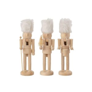 BOX OF 3 NUTCRACKERS WOOD/FUR NATURAL/WHITE