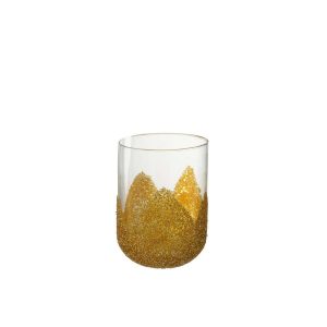 CANDLEHOLDER STRASS GLASS TR/GOLD MEDIUM