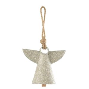 HANGER BELL ANGEL IRON/BEADS WHITE