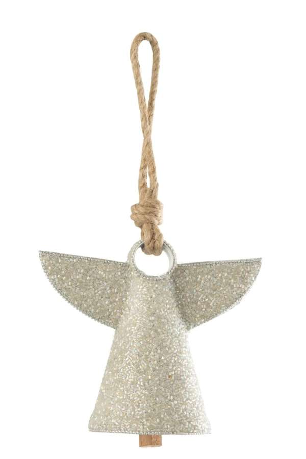HANGER BELL ANGEL IRON/BEADS WHITE