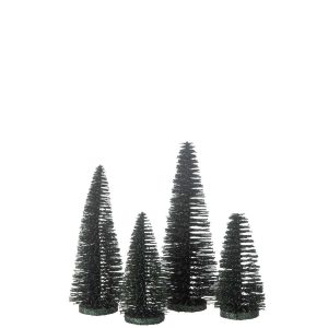 BOX OF 4 CHRISTMAS TREE DECO GLITTERS PLASTIC DARK GREEN