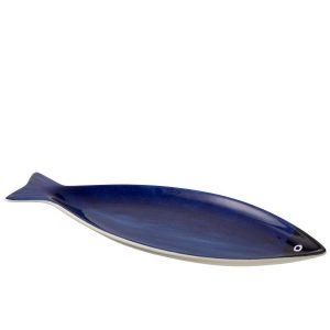 SERVING PLATE FISH WIDE PORCELAIN BLUE