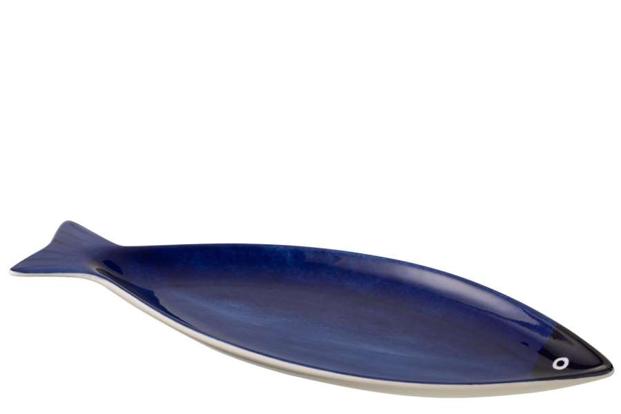 SERVING PLATE FISH WIDE PORCELAIN BLUE