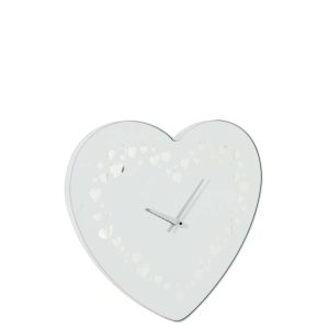WALL CLOCK HEART GLASS WHITE