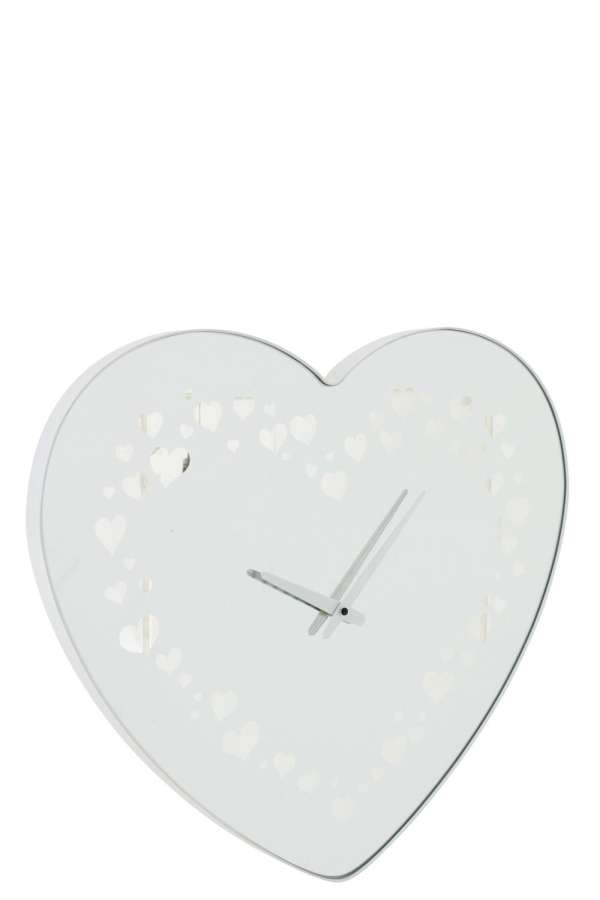WALL CLOCK HEART GLASS WHITE