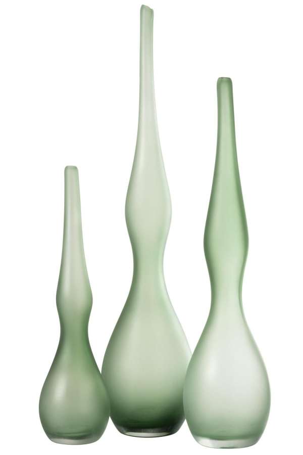 SET OF 3 VASES ADRIA CURVED FLUTE GLASS  MINT GREEN