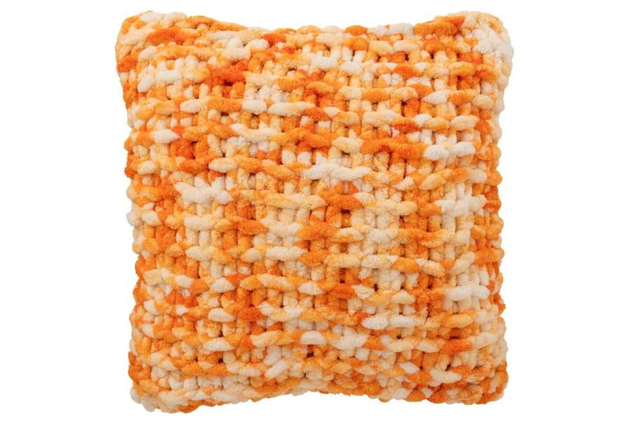CUSHION KNITTED POLYESTER ORANGE/WHITE