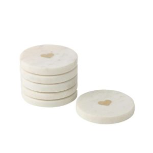 SET OF 6 COASTER HEART MARBLE WHITE