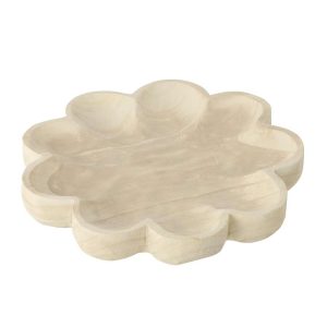 DECORATIVE TRAY FLOWER PAULOWNIA WOOD WHITE LARGE