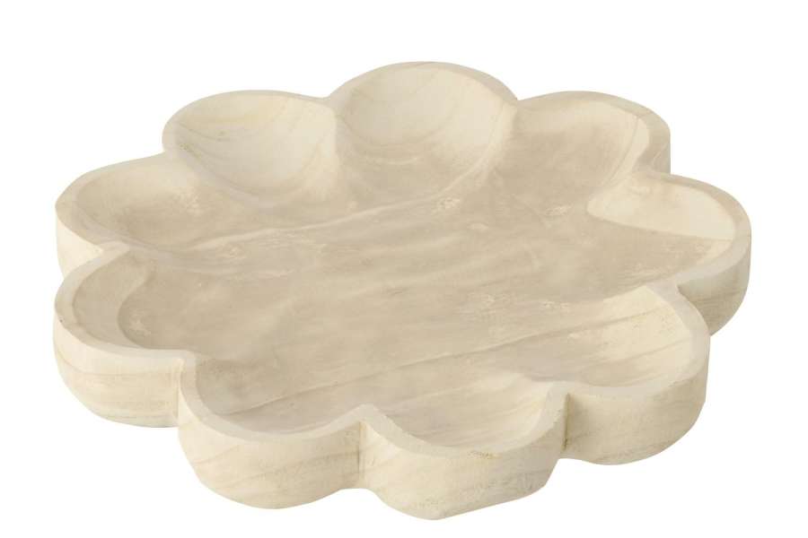 DECORATIVE TRAY FLOWER PAULOWNIA WOOD WHITE LARGE