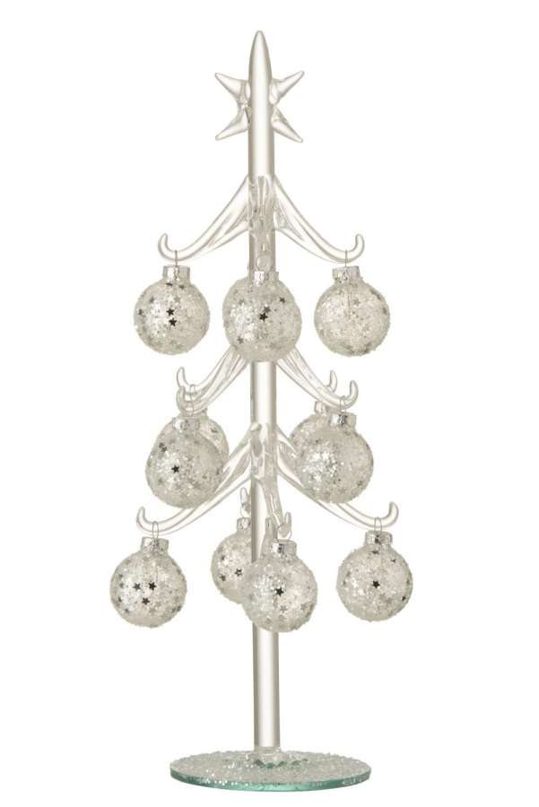 TREE WHITE BAUBLES STARS GLASS SILVER MEDIUM