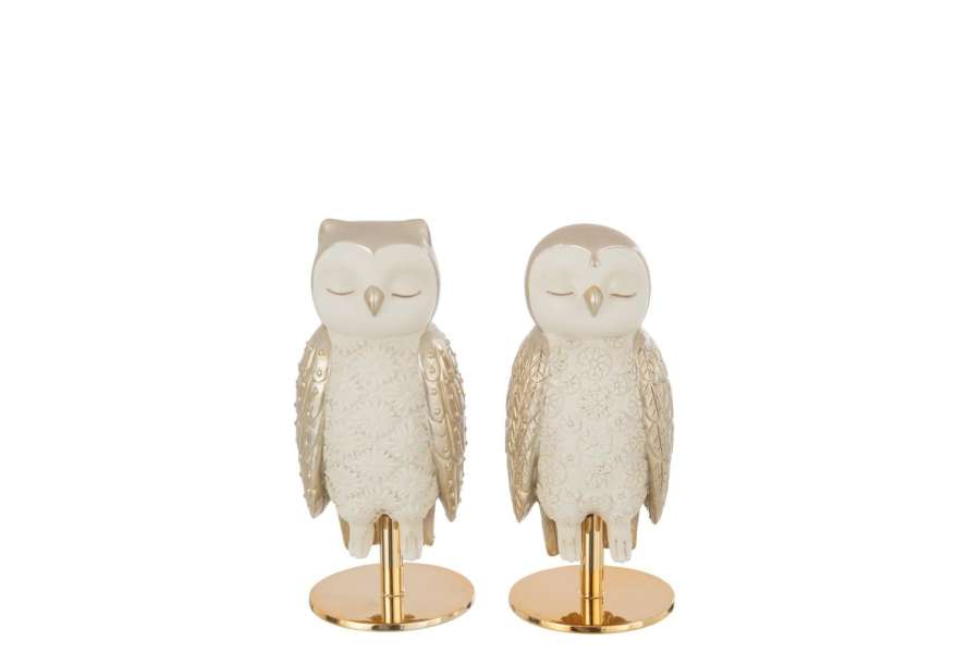 OWL ON BASE EYES CLOSED LIMEPOWDER WHITE/GOLD COLORED ASSORTMENT OF 2