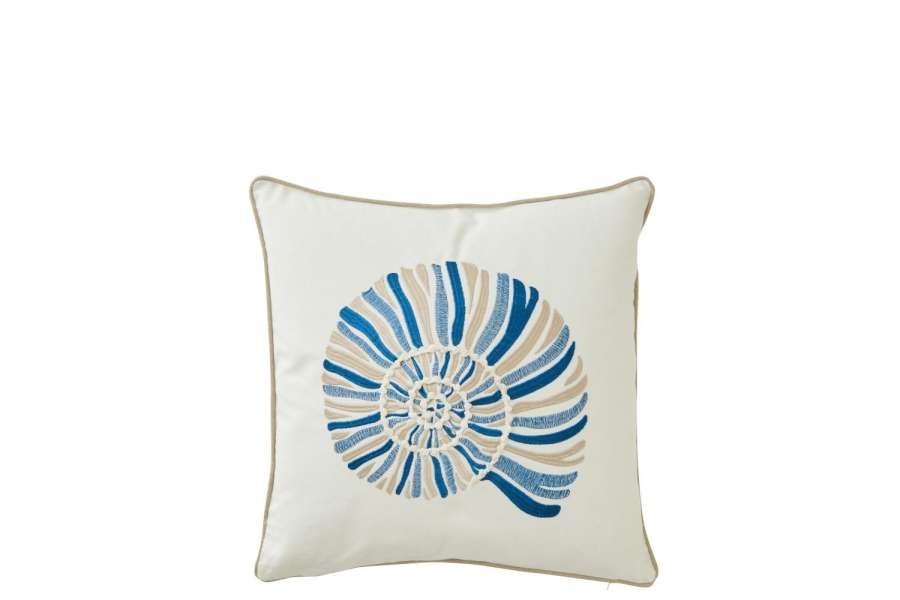 CUSHION SHELL COTTON WHITE/BLUE
