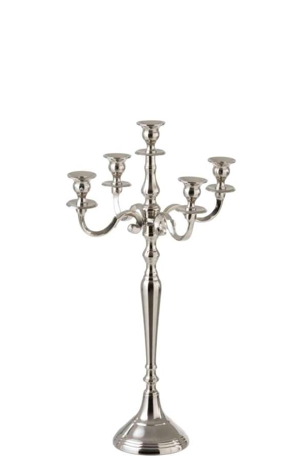 CANDLEHOLDER 5 ARMS CLASSIC ALUMINIUM SILVER SMALL
