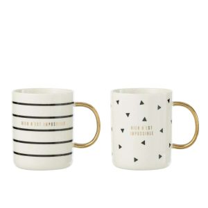 MUG HORIZONTAL STRIPS/TRIANGLE CERAMIC WHITE ASSORTMENT OF 2
