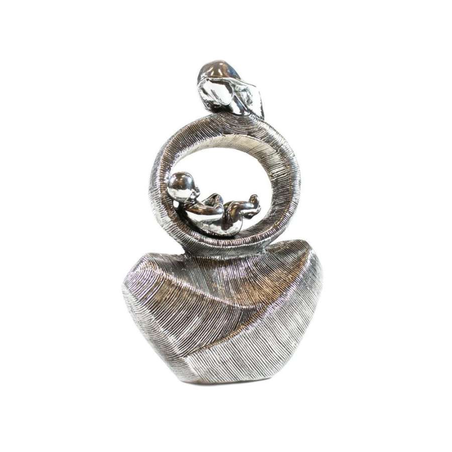 Figur Dame M/Barn Sittende Sølv 21Cm