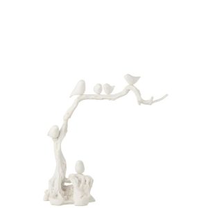 BIRD ON BRANCH POLYRESIN WHITE LARGE