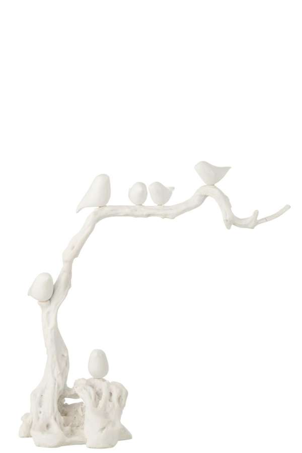 BIRD ON BRANCH POLYRESIN WHITE LARGE