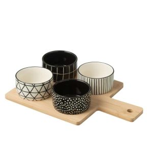 TAPAS SERVICE 4 SETS+BAMBOO TRAY WINDOWBOX BLACK/WHITE