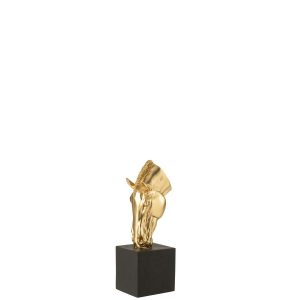 HORSE ON BASE POLYRESIN GOLD COLORED/BLACK SMALL
