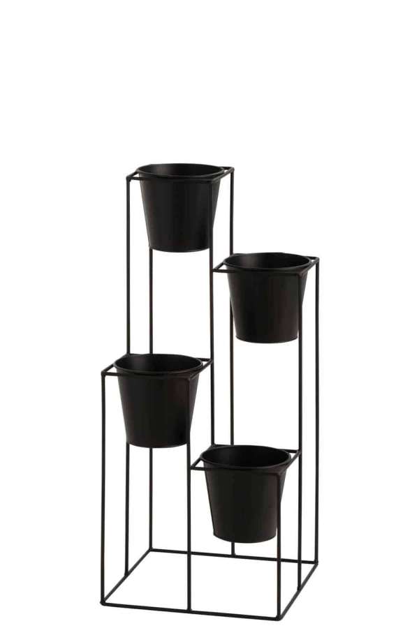 RACK FLOWERPOT HOLDER 4 POTS METAL BLACK SMALL