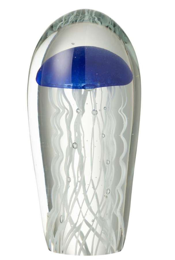 PAPERWEIGHT CALYPSO OVAL GLASS TRANSPARENT/DARK BLUE LARGE