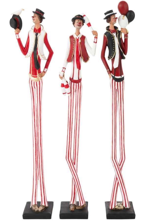 SET OF 3 CLOWN GIANT POLYRESIN MULTICOLORED LARGE
