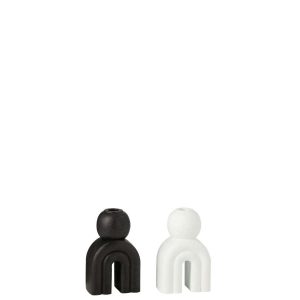 CANDLE HOLDER MODERN CEMENT BLACK/WHITE ASSORTMENT OF 2