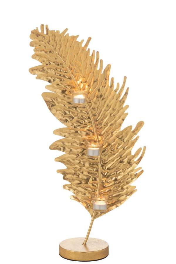 CANDLE HOLDER LEAF METAL/GLASS GOLD
