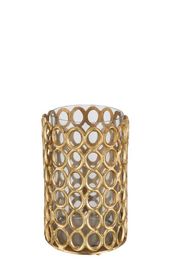 TEALIGHT HOLDER ROUND RINGS ALUMINIUM GOLD LARGE