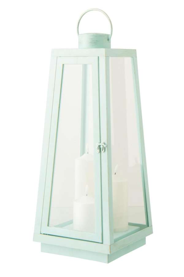 LANTERN +  CANDLE LED GLASS TURQUOISE LARGE
