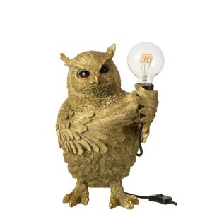 TABLE LAMP OWL RESIN GOLD COLORED