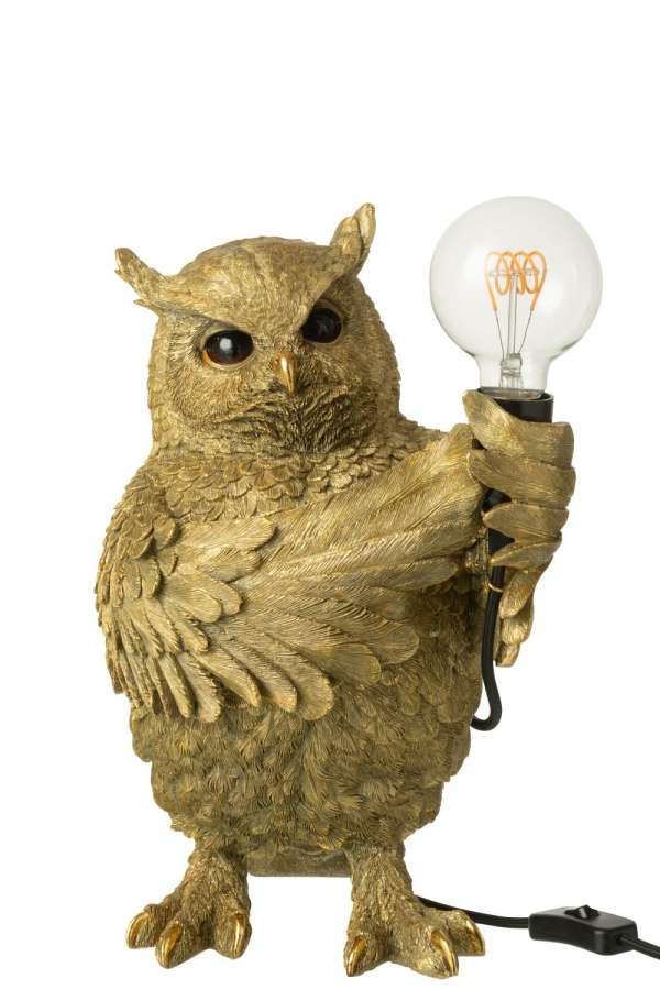 TABLE LAMP OWL RESIN GOLD COLORED