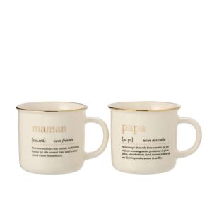 MUG MESSAGE MAMAN PAPA CERAMIC GOLD ASSORTMENT OF 2
