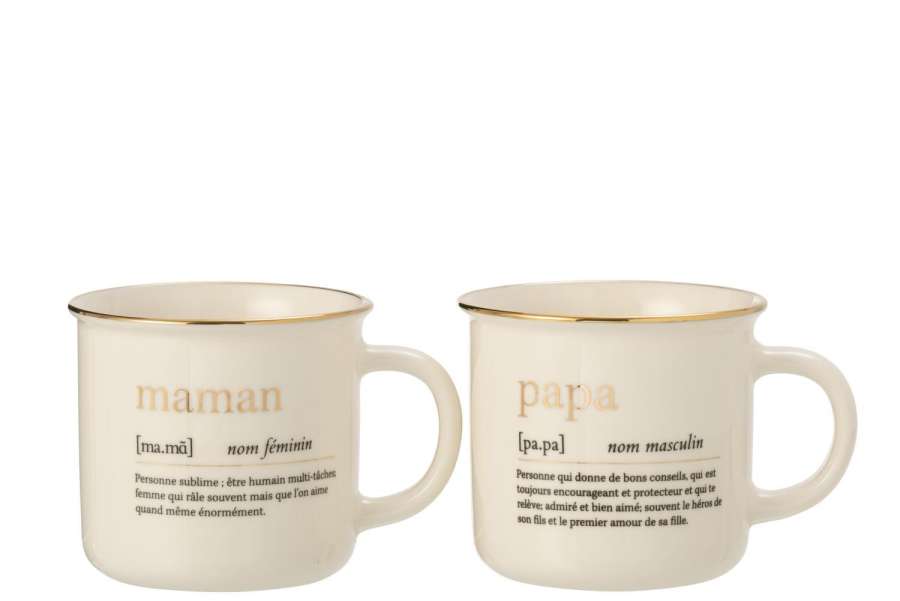 MUG MESSAGE MAMAN PAPA CERAMIC GOLD ASSORTMENT OF 2