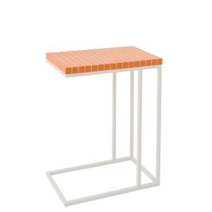 SIDE TABLE RECTANGLE CHECKERED IRON ORANGE/WHITE