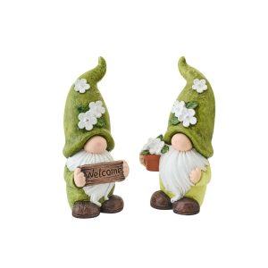 GNOME WELCOME + FLOWERPOT MAGNESIUM GREEN/WHITE LARGE ASSORTMENT OF 2