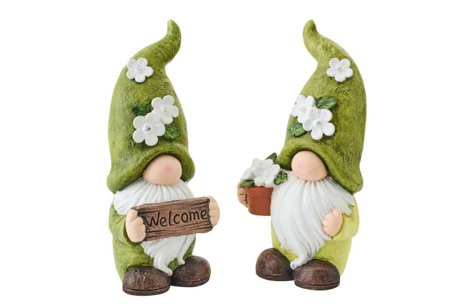GNOME WELCOME + FLOWERPOT MAGNESIUM GREEN/WHITE LARGE ASSORTMENT OF 2